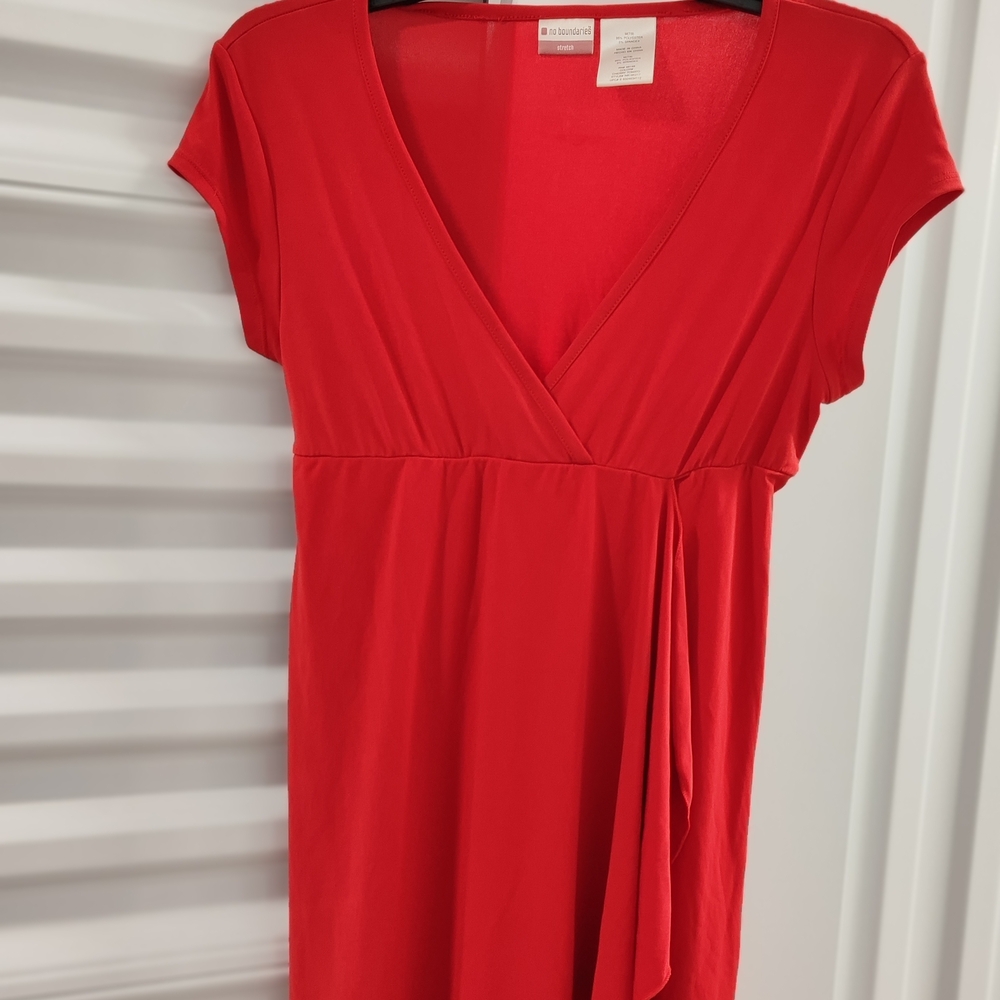 No Boundaries Vibrant Red V-Neck Top